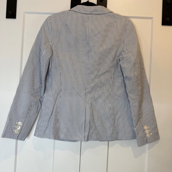 NWT Talbots Women’s 2 Blue White Seersucker Cotton Blazer Lined 1-Button Jacket - Picture 3 of 9